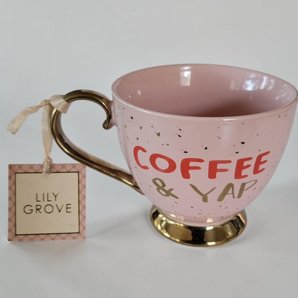 Lily Grove Coffee Mug Porcelain Pink Gold Speckle 'Coffee & Yap' Decorative